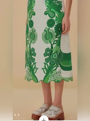 FARM RIO Women’s Midi Skirt White Green Floral Festival Linen Size Large thumbnail 2