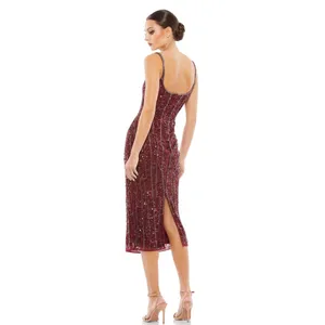 Mac Duggal 10770 Burgundy Beaded Spaghetti Strap Midi‎ Slip Dress Size 2- NWT thumbnail 3
