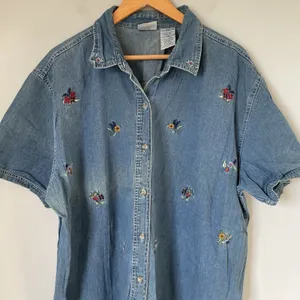 Bobbie Brooks Vintage Denim Button Down Shirt Top Embroidered Cotton Size 18/20W thumbnail 3