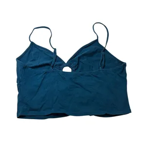 Cutout Cami Top Teal Cotton Stretch Ring Front Crop Tank Size L Y2K Beach Blue thumbnail 4