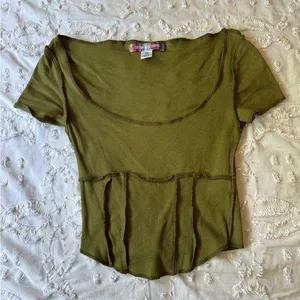Urban Outfitters XS OLIVE GREEN LOW CUT CROP TOP thumbnail 1