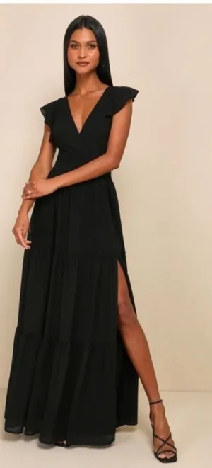 LULU's Prom Sexy Romantic Wedding Bridesmaid Tiered Ruffles Flowy Maxi Dress thumbnail 1