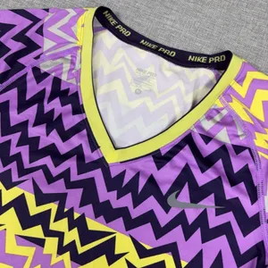 Nike Pro Dri-FIT Shirt Womens Medium Multicolor V-Neck Chevron Athletic Top thumbnail 2