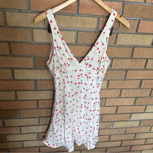Zara Satin Cherry Print V Neck Mini Dress Size Small thumbnail 3