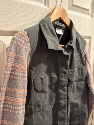 Columbia Safe Green Denim Knit Utility Jacket with Southwestern Aztec print thumbnail 4