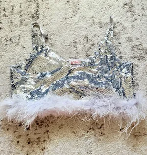 Sparkly crop feather top Silver Size M thumbnail 1