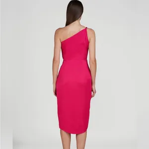 AMUR Deena One Shoulder Midi Dress in Rosie Raspberry‎ Hot Pink Satin Cut Out 4 thumbnail 2