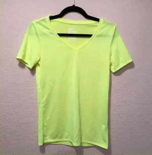 Nike Dri-FIT Neon Yellow V-Neck Athletic T-Shirt‎ thumbnail 1