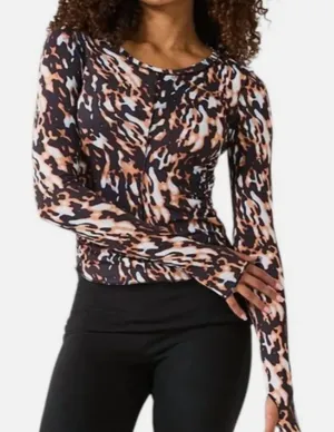 Free People Printed Right On Run Tortoise Shell Long Sleeve NWT Size S thumbnail 1