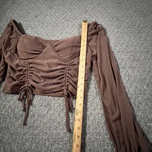 Madden NYC Crop Top Womens Large Brown Ruched Bustier Ribbed Long Sleeve‎ thumbnail 6