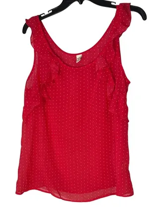 Old Navy Red Sleeveless Polka Dot Tank Top Sheer‎ Size L thumbnail 1
