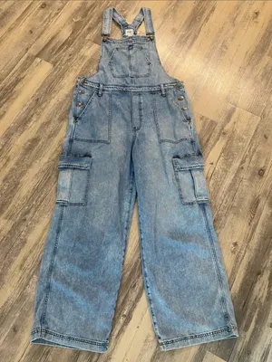 Aerie Cargo Denim Utility Overalls Dungarees Blue Size XL thumbnail 1