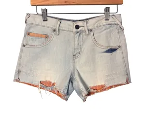 Free People Denim Shorts 25 Blue Distressed Raw Hem Boho Festival Vacation thumbnail 1