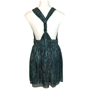 New LULUS Ailey Metallic Teal Twist Back Skater Dress Womens Size L Mini Party‎ thumbnail 5