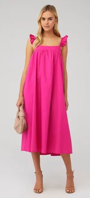 Show Me Your Mumu‎ Midi Dress Women Small Hot Pink Boho Ruffle Pocket thumbnail 1