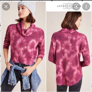 Anthropologie Maeve Medium Pink Ainsley Tie Dye Cowl Neck‎ Waffle Knit Thermal thumbnail 2