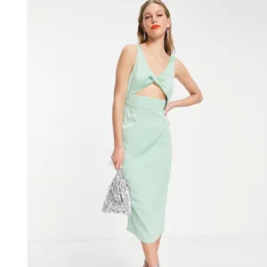 ASOS DESIGN | NEW Twist Front Keyhole Sage Green Cutout Back Midi‎ Dress, Size 4 thumbnail 2