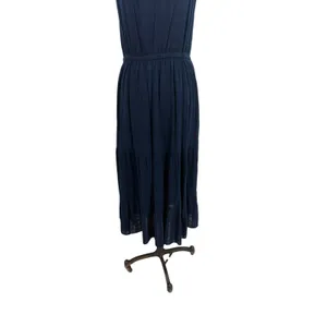Self Contrast Navy Gauze Halter‎ Tiered Midi Dress Boho Sleeveless Size Medium thumbnail 3
