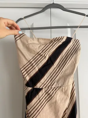 Olivaceous Beige and Black Striped Strapless Maxi Dress thumbnail 3