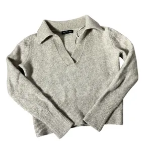 Banana Republic Johnny Collar Yak Wool Sweater Womens Small Oatmeal Marled Polo thumbnail 1