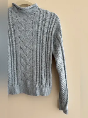 J. Crew Women’s Rollneck Cable Sweater, Light Blue, Size Small, 90s Sweater thumbnail 4