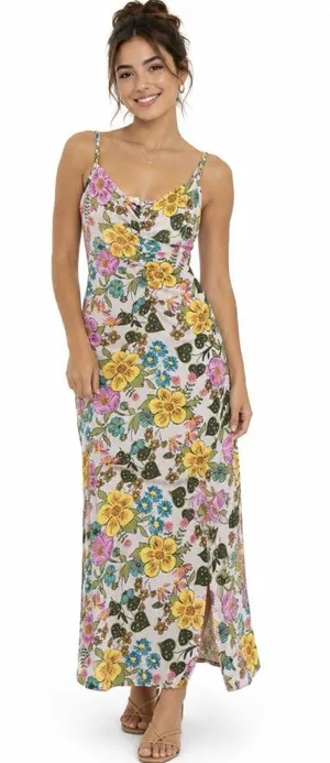 Vtg Floral Slip Dress XS Y2K Retro 70s Inspired Boho Festival Midi Hippie Garden thumbnail 1