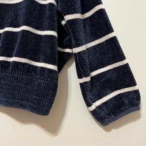 Luv Lane Striped Chenille Knit Sweater Dark Blue White Crewneck S thumbnail 7