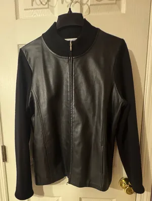 Pendleton Black Leather Jacket with Knit Sleeves thumbnail 1