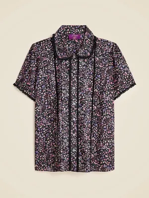 Jcrew Lace-Trim Button-Up Shirt in Liberty Strawberry Floral Fabric Size 2 thumbnail 2