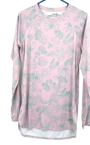 Reel Life size Medium long sleeve outdoor‎ sun boat shirt pink green floral thumbnail 1