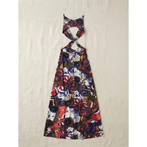 Pia Colors Midi Dress S Multicolor Abstract Floral Twist Front Cutout Open Back thumbnail 2