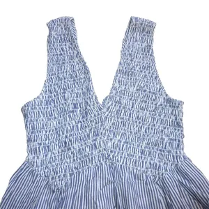 NWT Free People Juno Maxi in Ivory Blue Striped Cotton Smocked Dress S thumbnail 6