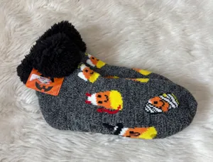 Cozy Gray Candy Corn Halloween Fuzzy Slipper Socks thumbnail 1