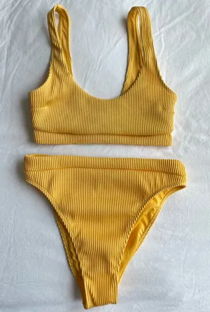 Hollister Yellow High-Waisted Ribbed Bikini Set thumbnail 1