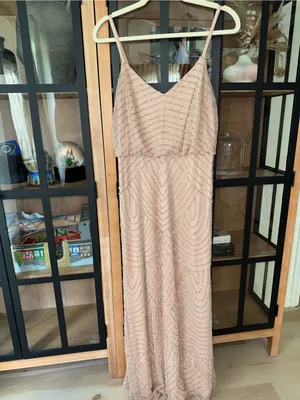Adrianna Papell gown Art Deco Beaded Blouson maxi dress formal blush intricate thumbnail 7