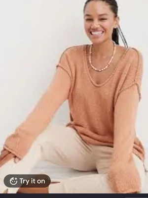 aerie Lightweight Scoop Neck Sweater - Terracotta thumbnail 1