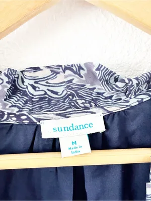 Sundance Paisley Ruffle Boho Viscose Pocketed Blue Print V-Neck Mini Dress thumbnail 3