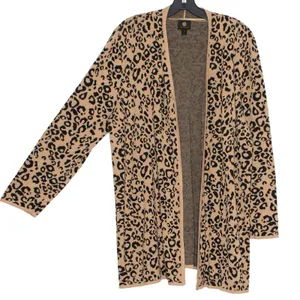 JM Collection Cardigan Sweater Leopard Animal Boho Neutral Cozy Open Brown 2X thumbnail 8