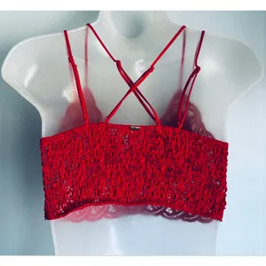 Victoria's Secret PINK Bralette Red Lace Lined Stretchy Pullover Small thumbnail 3