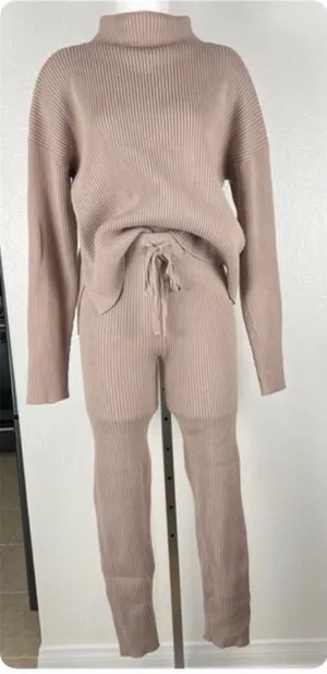Anthropologie Ribbed Cowl Neck Sweater Set in Dusty Rose thumbnail 1