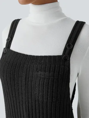 Halara | NWT Ribbed Knit Pockets Casual Overalls | Size thumbnail 3