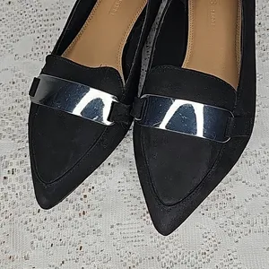Asos Leonie suede point toe slip on black loafer ballet flats with silver 6 thumbnail 5