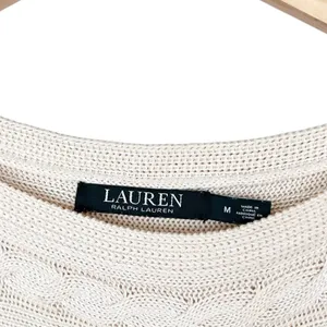 Lauren Ralph Lauren Cream Cable Knit Cap Sleeve Sweater Sz M thumbnail 3