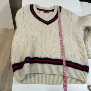 Brandy Melville Cable Knit Varsity V Neck Sweater Cream One Size Preppy thumbnail 6