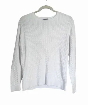 Lands' End Womens Sz M White Cable Knit Crew Neck Long Sleeve Pullover Sweater thumbnail 1