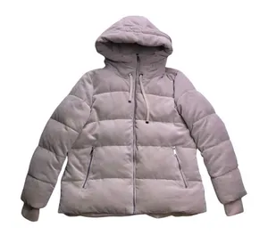 Sam Edelman Puffer Jacket Women Large Cream Corduroy Hooded Outerwear thumbnail 1