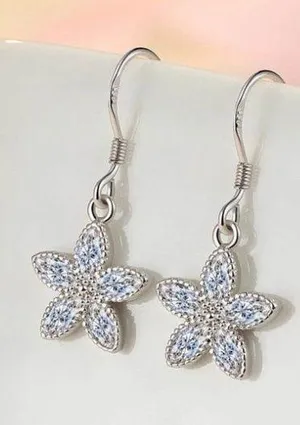 925 Silver Plated Crystal Flower Dangle Drop Earrings for Women thumbnail 3