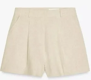 Zara Linen Blend Ecru High Rise Shorts M 8 GUC (SEE NOTE) thumbnail 1