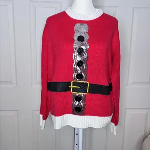 Ugly Merry Christmas Sweater White Red Textured Sequins Size M thumbnail 3