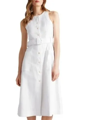 Ted Baker Jancita White Linen Blend Belted Button Front Dress Size 1 (S) thumbnail 1